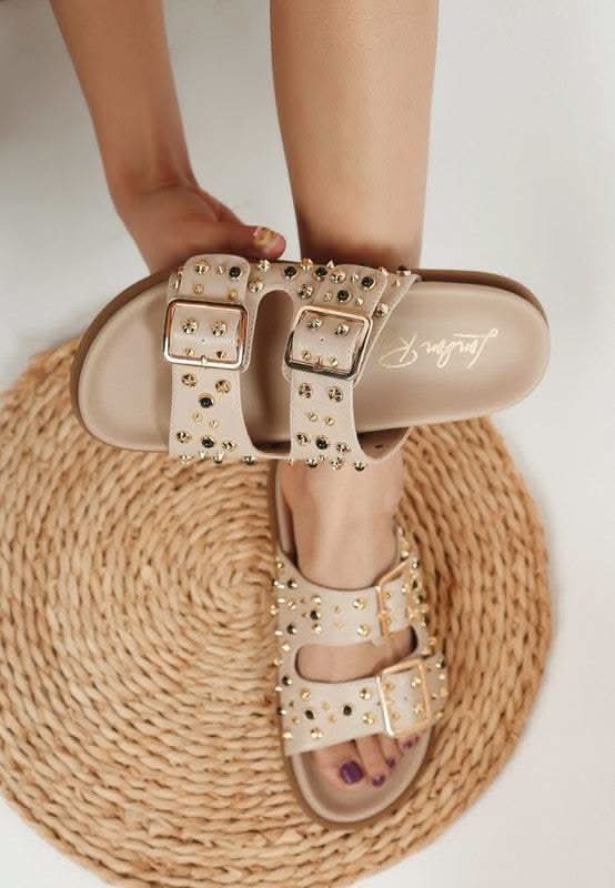 Rag Co. Jayata Metallic Stud Embellished Slides in - photo