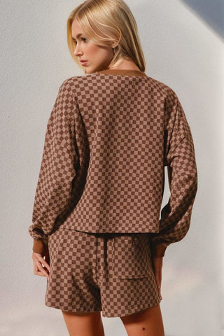 Double Take Checkered Half Button Top and Shorts Set - SwagglyLife Home & Fashion Double Take Checkered Half Button Top and Shorts Set - SwagglyLife Home & Fashion