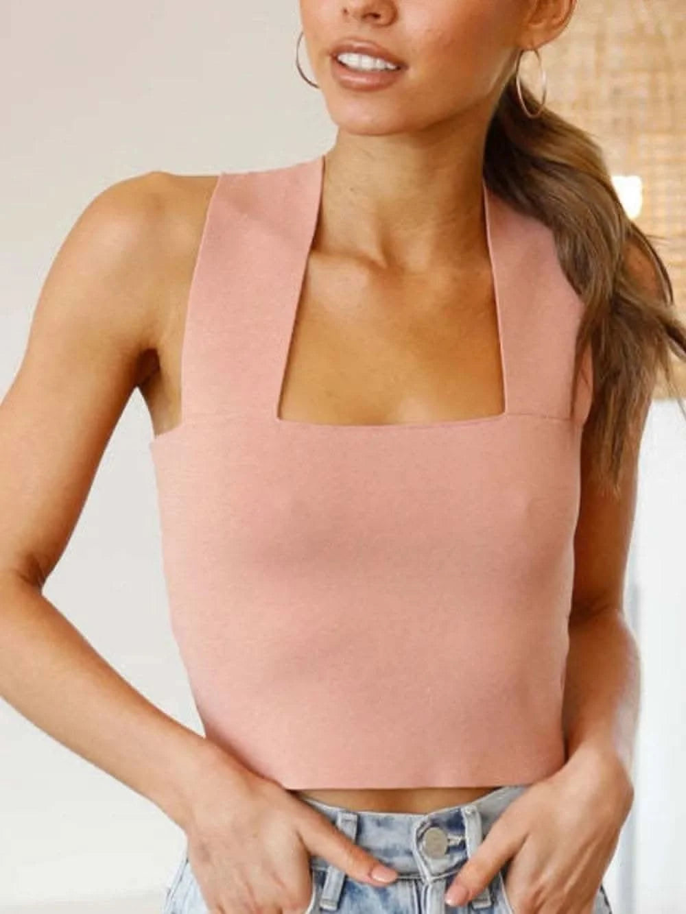 Square Neck Wide Strap Tank - SwagglyLife Home & Fashion