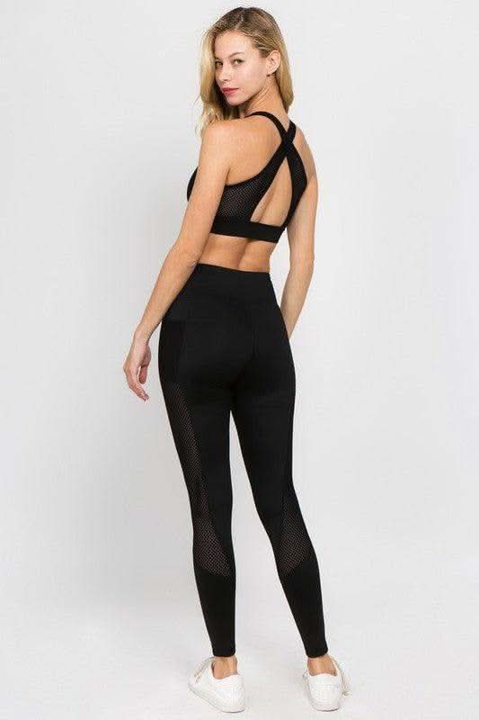Active Jersey Mesh Striped 3-Pocket Leggings in - photo