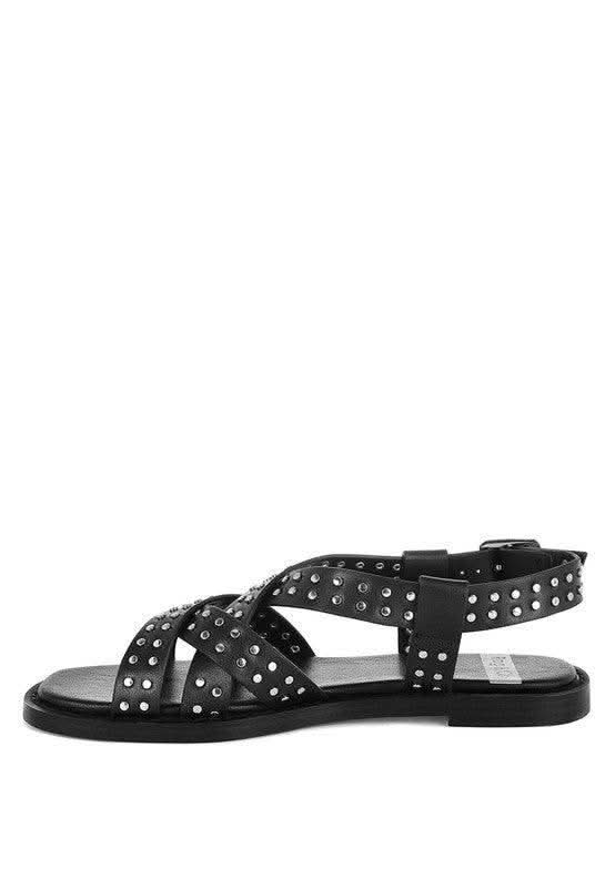 Anemone Studded Flat Gladiator Sandals - SwagglyLife Home & Fashion