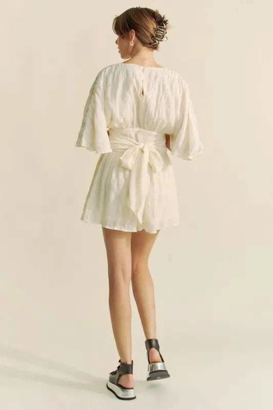 Davi & Dani Batwing Sleeve Waist Belt Romper - SwagglyLife Home & Fashion