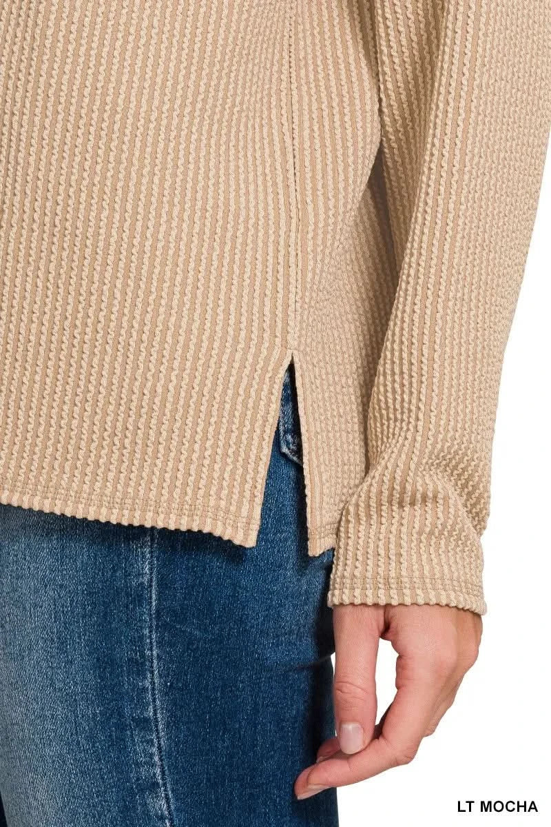 Zenana Long Sleeve Drop Shoulder Rib Top in - photo