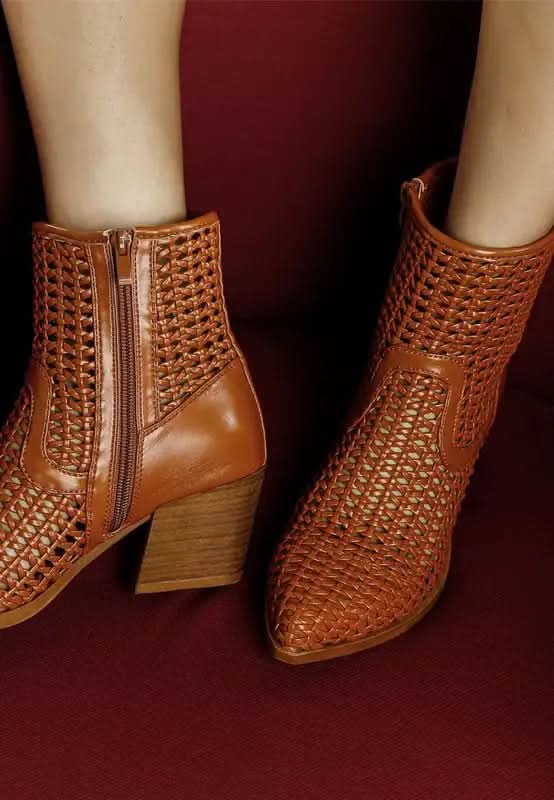 Rag & Co. Artisole Woven Pleather Block Heel Boots in Tan - photo