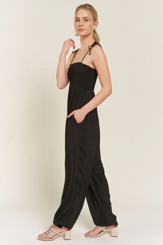 Jade By Jane Smocked Tie Strap Jumpsuit-Plus Size in - photo