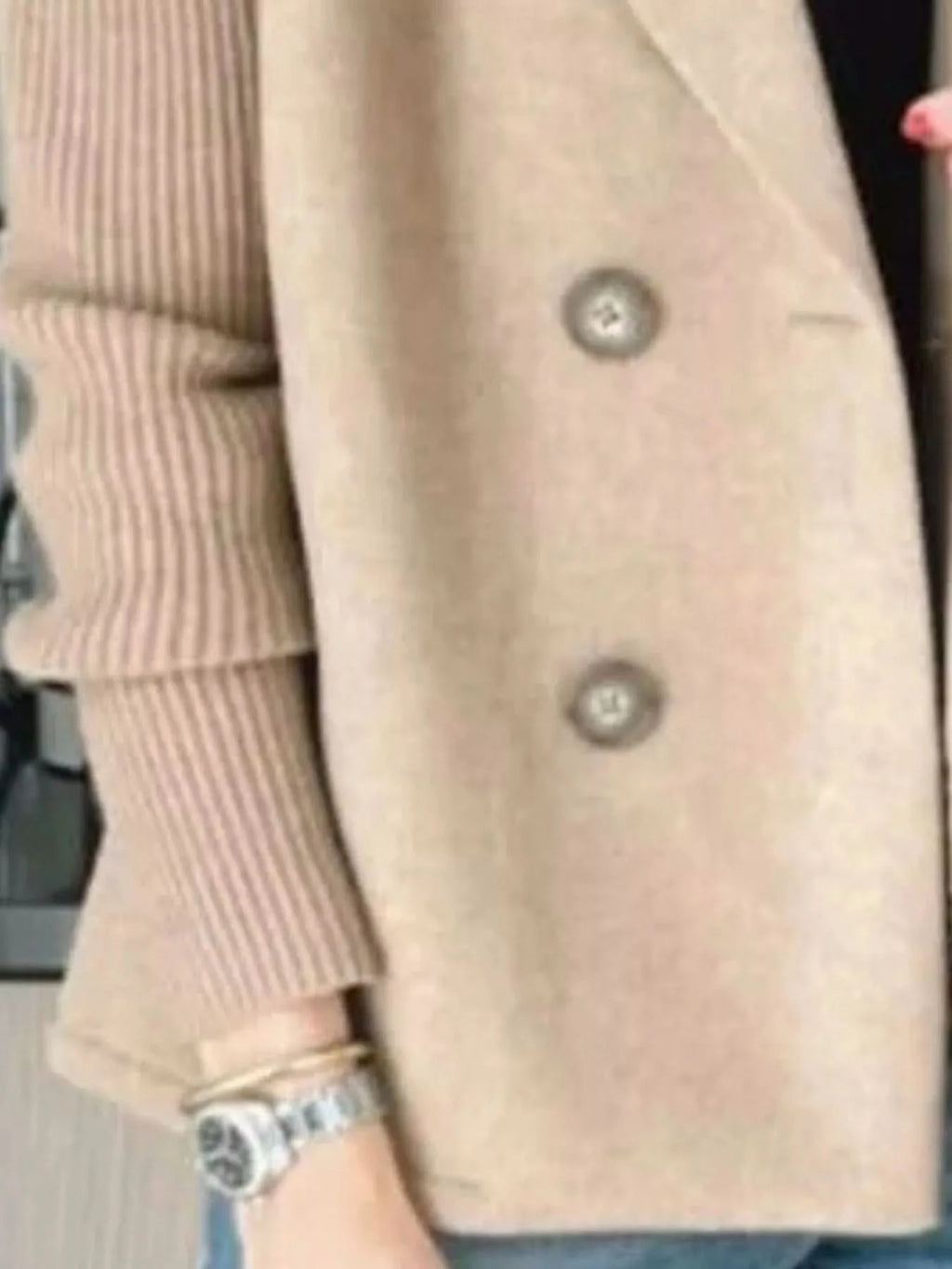 Knit Sleeve Double-Breasted Outerwear in - photo