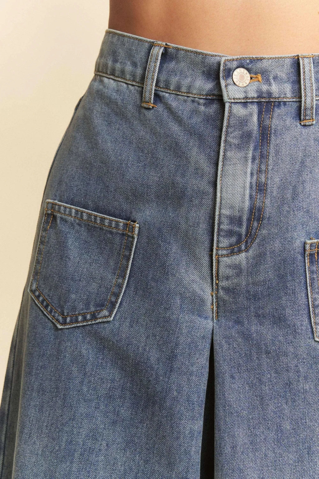 Davi & Dani Patch Pocket Wide Leg Culotte Jeans in - photo