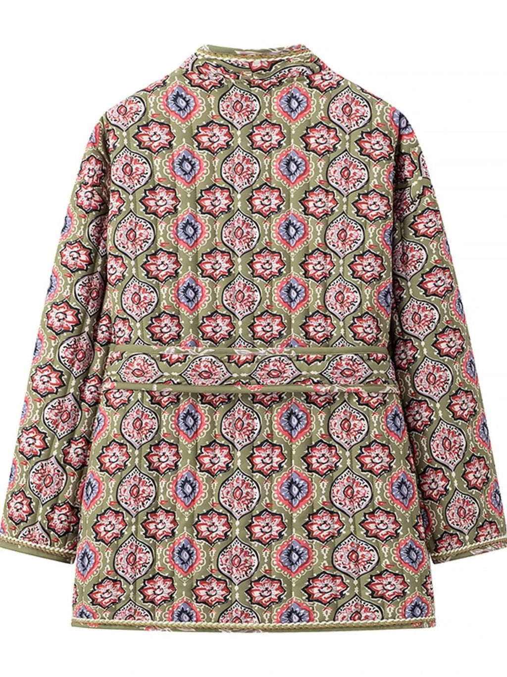 Belted Open Front Floral Winter Coat in - photo