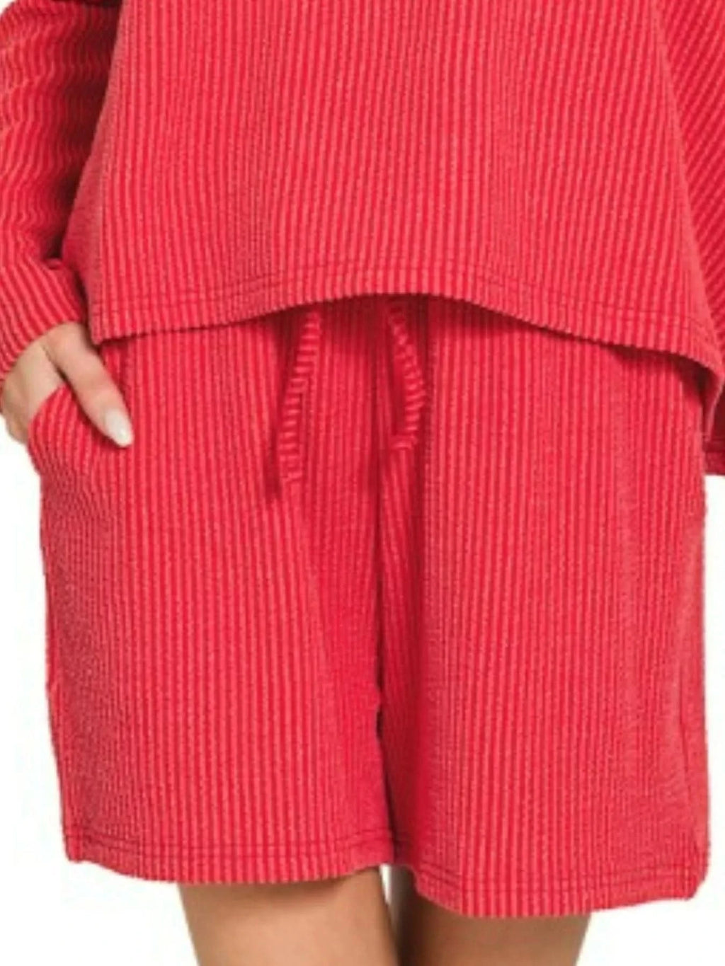 Zenana Corded Rib Long Sleeve Tee and Shorts Set in - photo