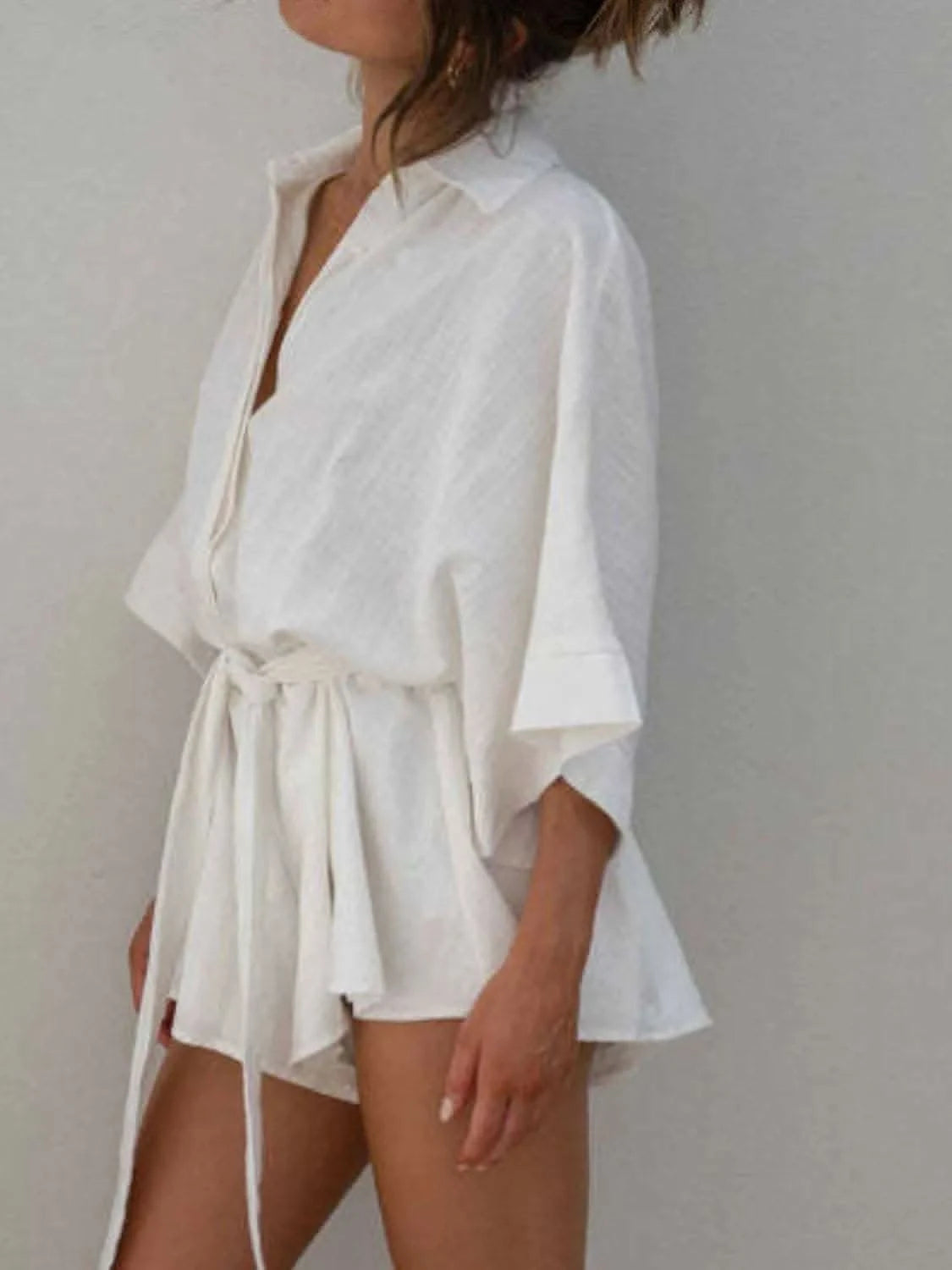Collared Neck Half Sleeve Romper - SwagglyLife Home & Fashion Collared Neck Half Sleeve Romper - SwagglyLife Home & Fashion