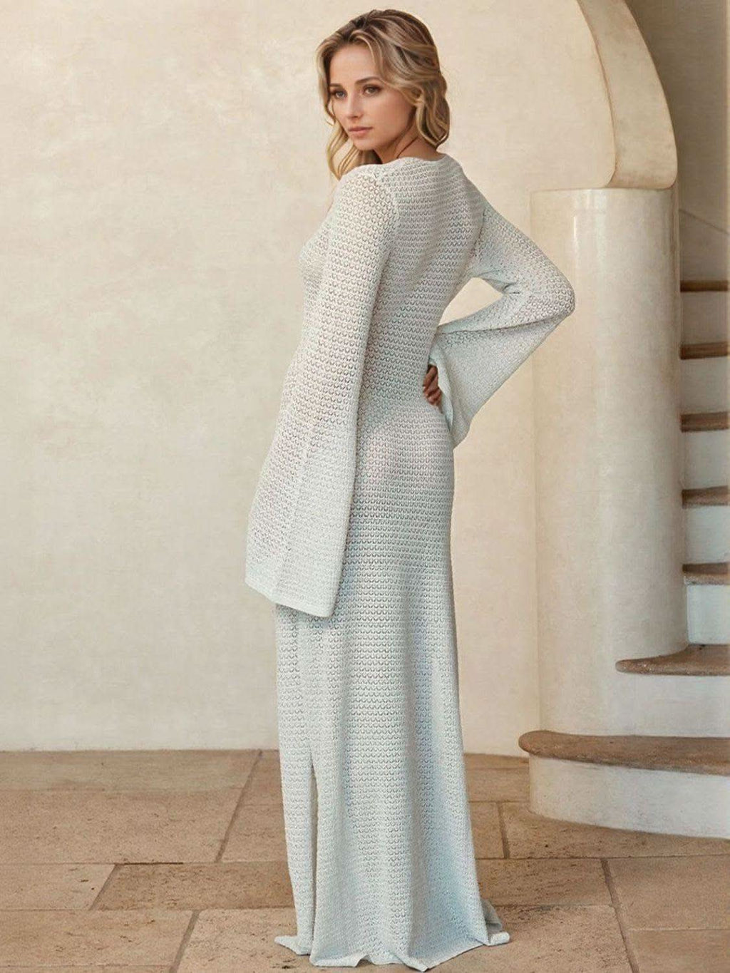 Slit Plunge Flare Sleeve Cover-Up Dress - SwagglyLife Home & Fashion