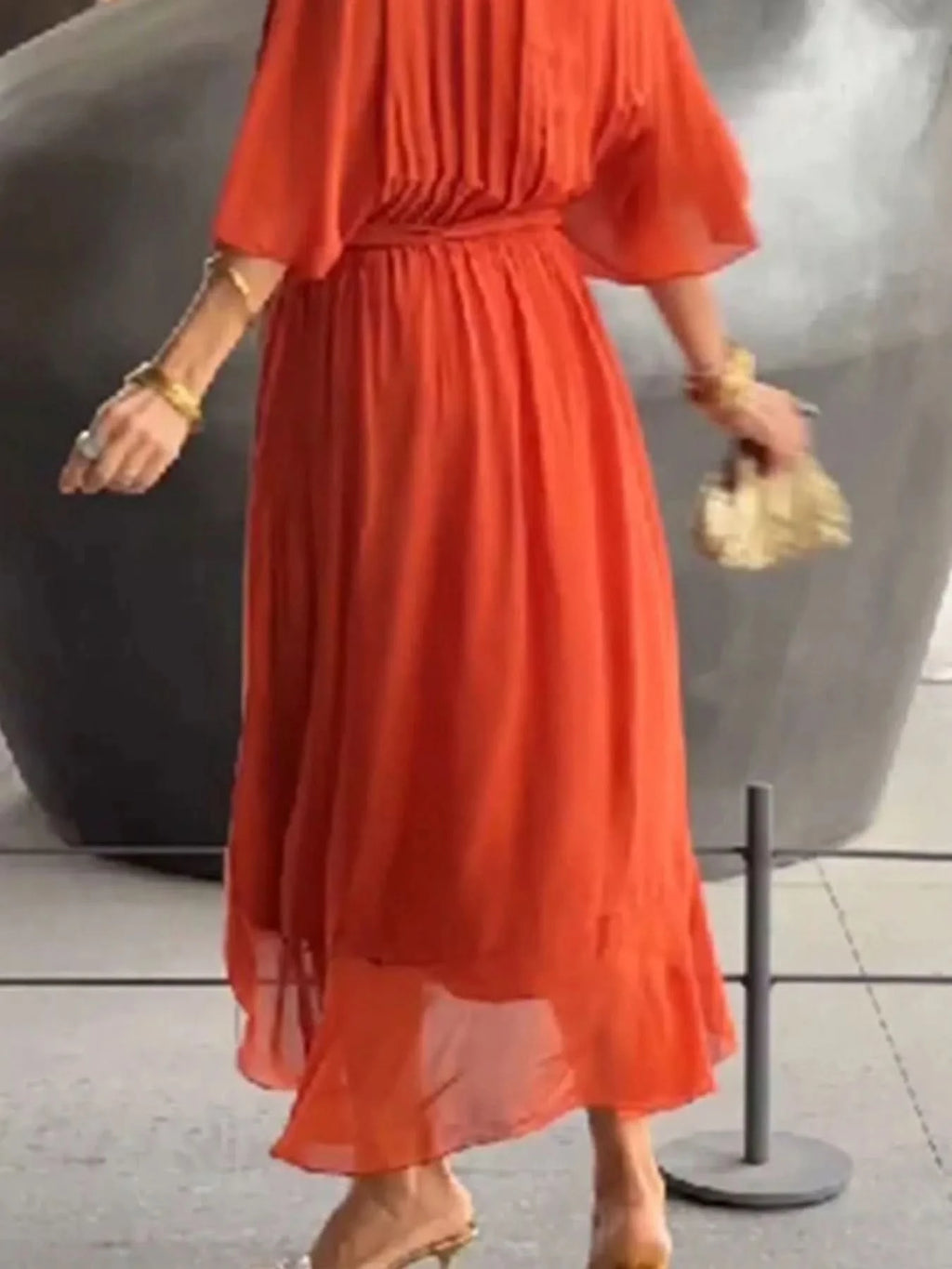 Flowy Tie Front Midi Dress with Flutter Sleeves in - photo