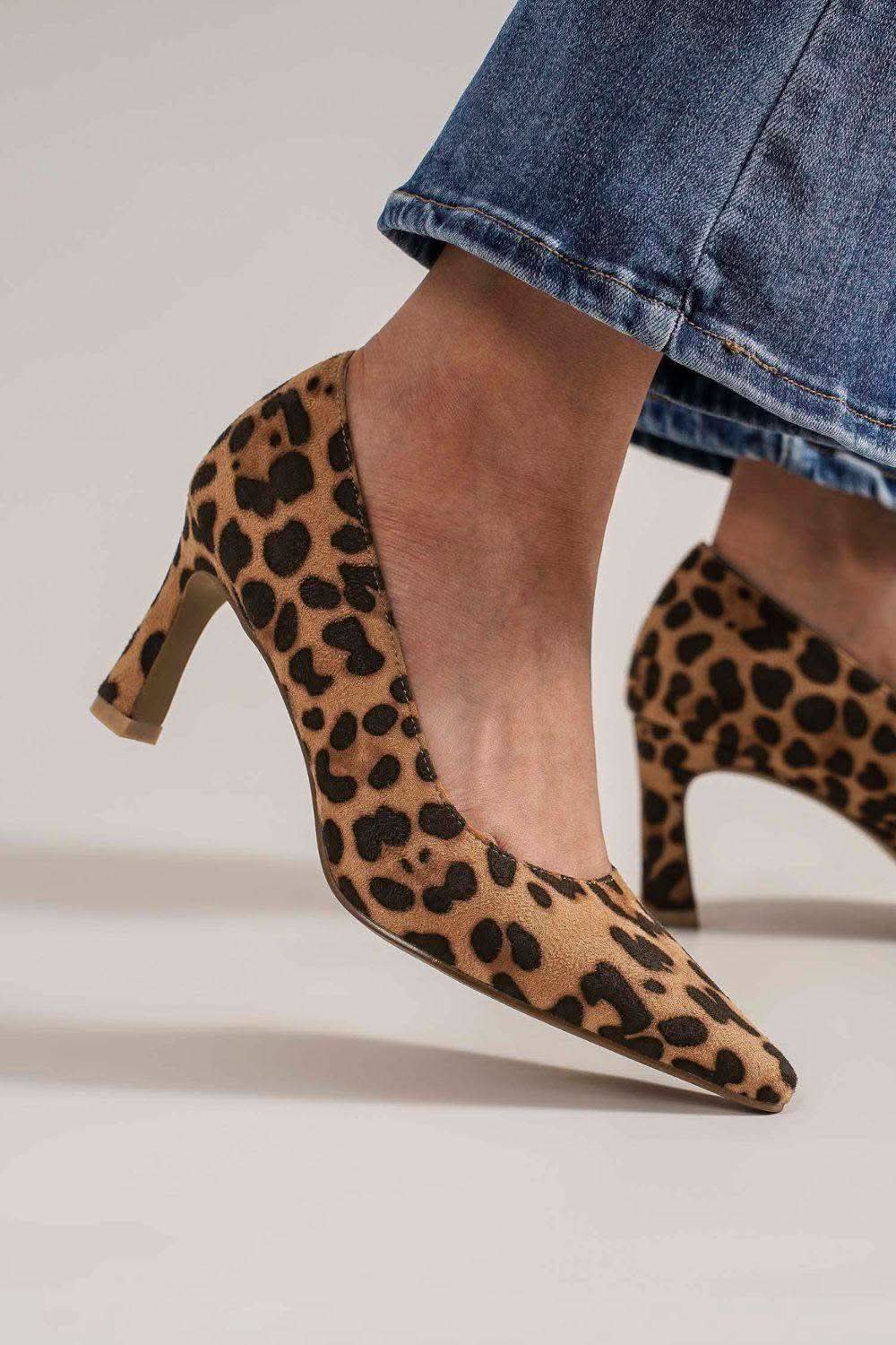 Beast Fashion Faux Suede Leopard Point Toe Pumps in - photo