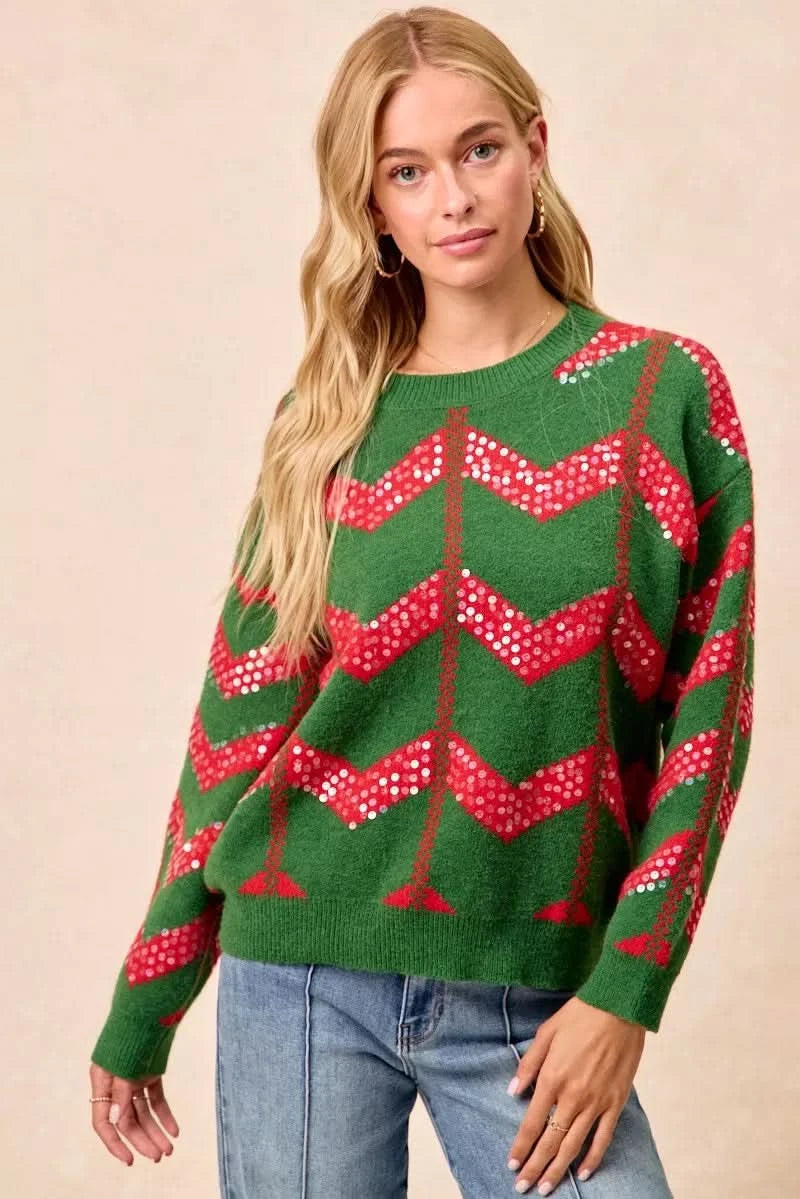 BiBi Christmas Theme Chevron Sequins Detail Sweater in - photo