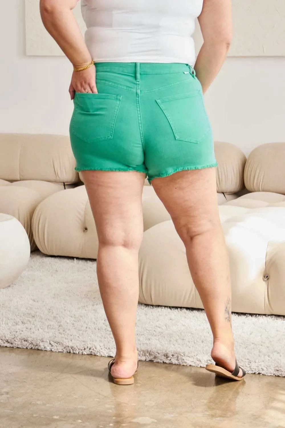 Tummy Control Raw Hem Denim Shorts – High Waist Comfort - SwagglyLife Home & Fashion Tummy Control Raw Hem Denim Shorts – High Waist Comfort - SwagglyLife Home & Fashion