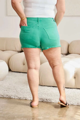 Tummy Control Raw Hem Denim Shorts – High Waist Comfort - SwagglyLife Home & Fashion Tummy Control Raw Hem Denim Shorts – High Waist Comfort - SwagglyLife Home & Fashion