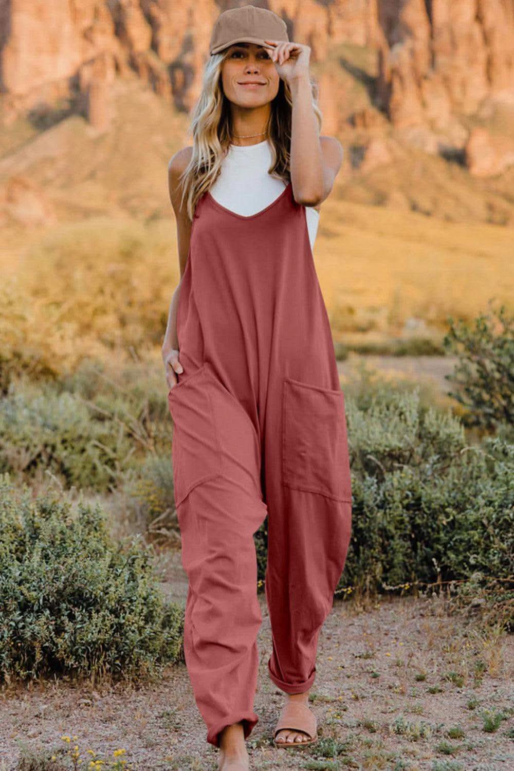 Double Take V-Neck Sleeveless Jumpsuit with Pocket - SwagglyLife Home & Fashion