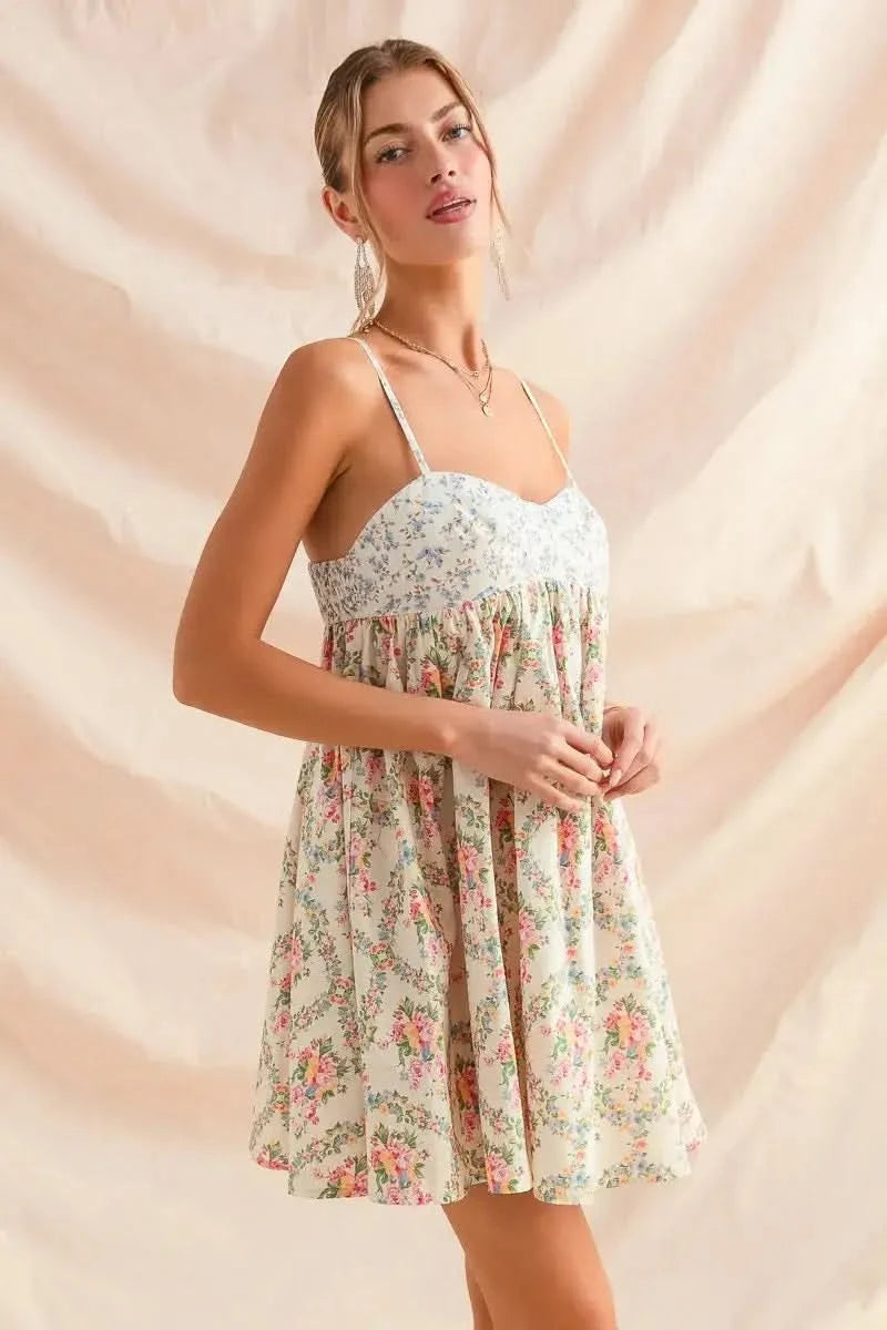 SO ME Mixed Floral Print Sleeveless Mini Dress in - photo