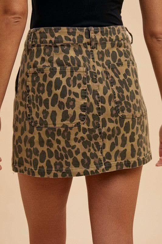 Annie Wear Leopard Denim Mini Skirt - SwagglyLife Home & Fashion Annie Wear Leopard Denim Mini Skirt - SwagglyLife Home & Fashion