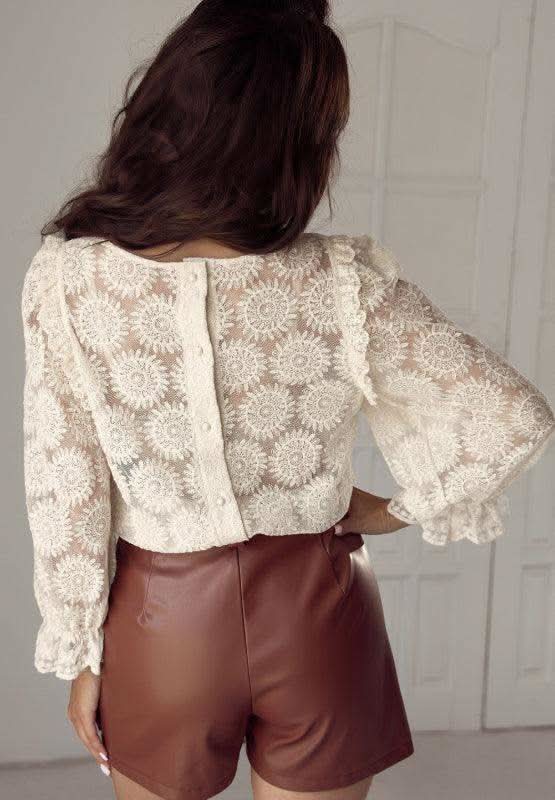 Flower Jacquard Flounce Sleeve Blouse - SwagglyLife Home & Fashion