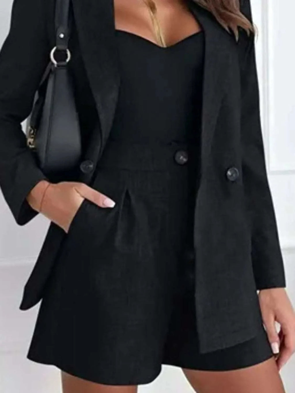 One Button Lapel Collar Blazer and Shorts Set in - photo