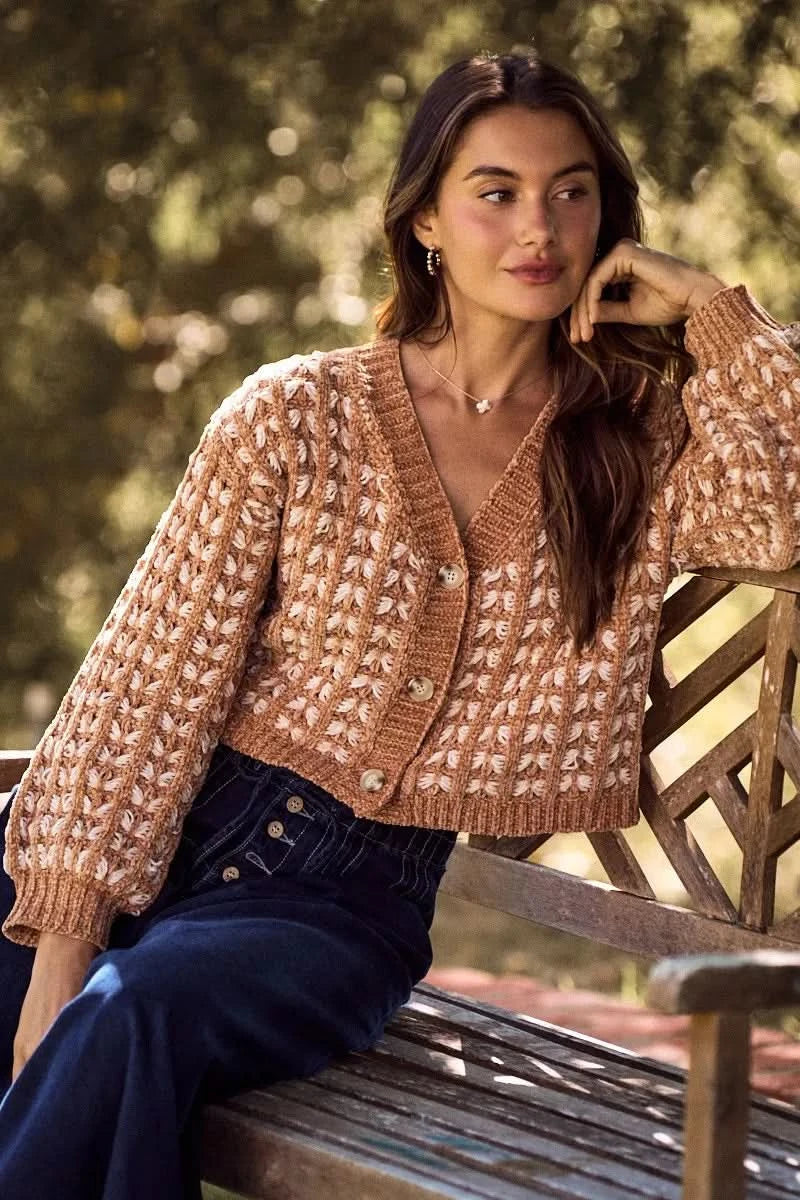 SO ME Soft Chenille Yarn Textur Button Sweater Cardigan in - photo