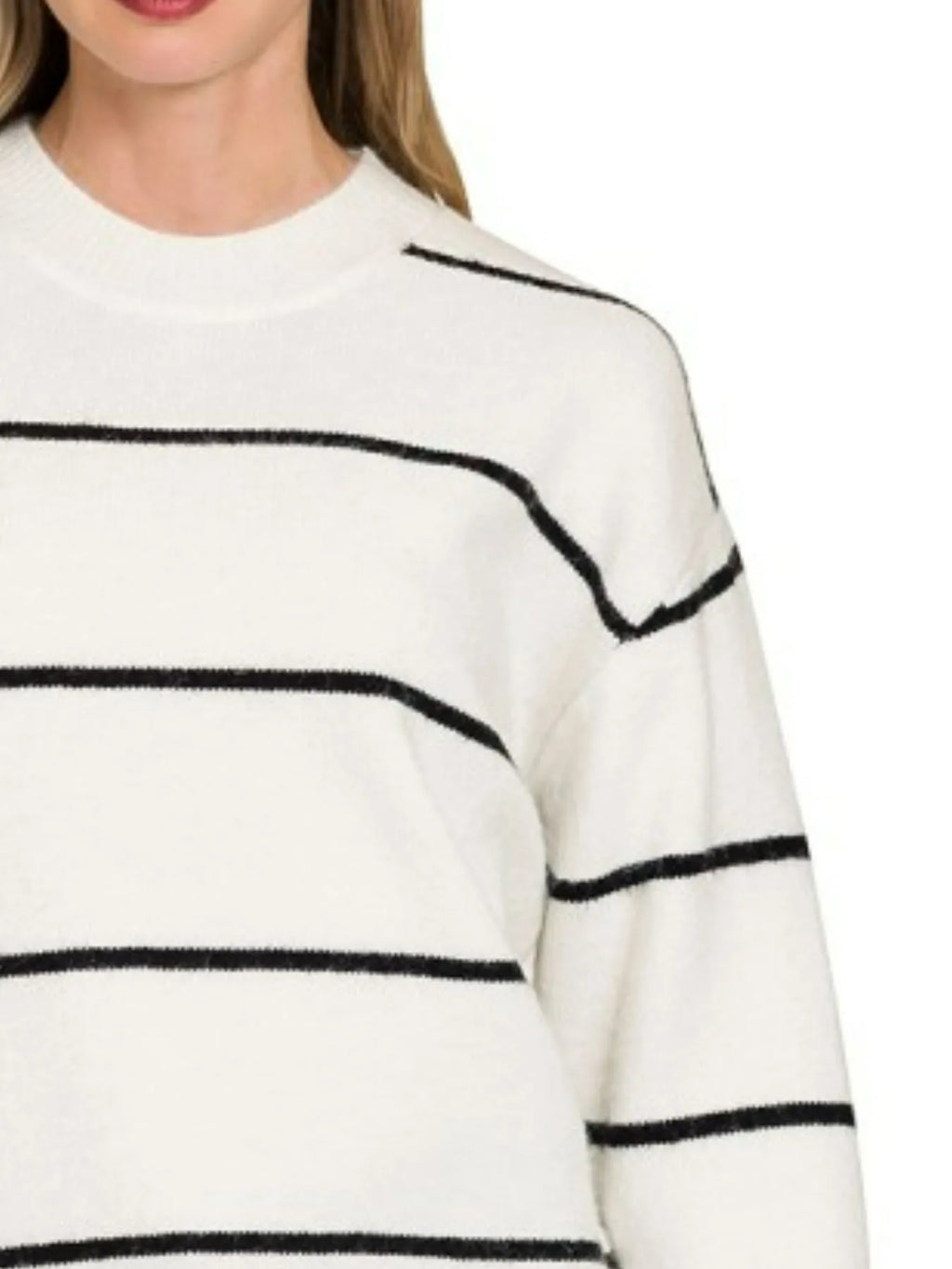 Zenana Round Neck Stripe Sweater in - photo