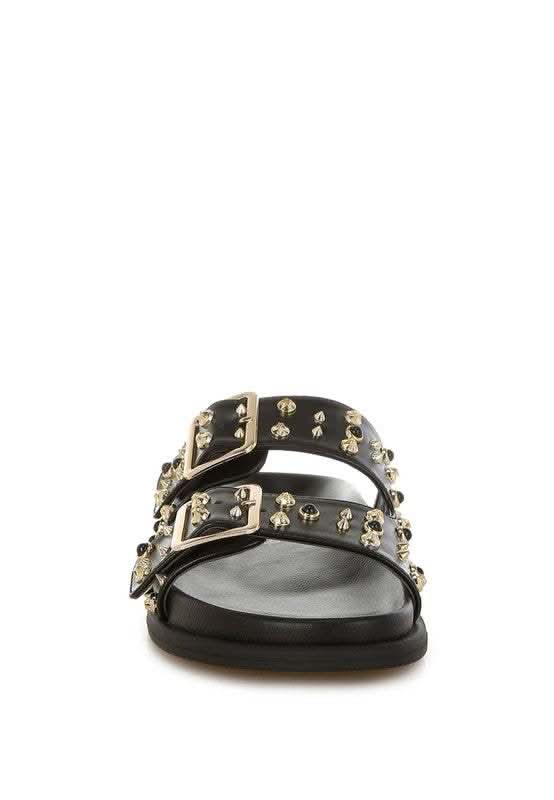 Rag Co. Jayata Metallic Stud Embellished Slides in - photo
