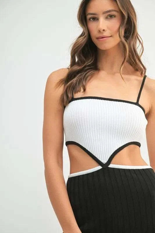 MABLE Ribbed Knit Color Block Cutout Midi Dress in - photo