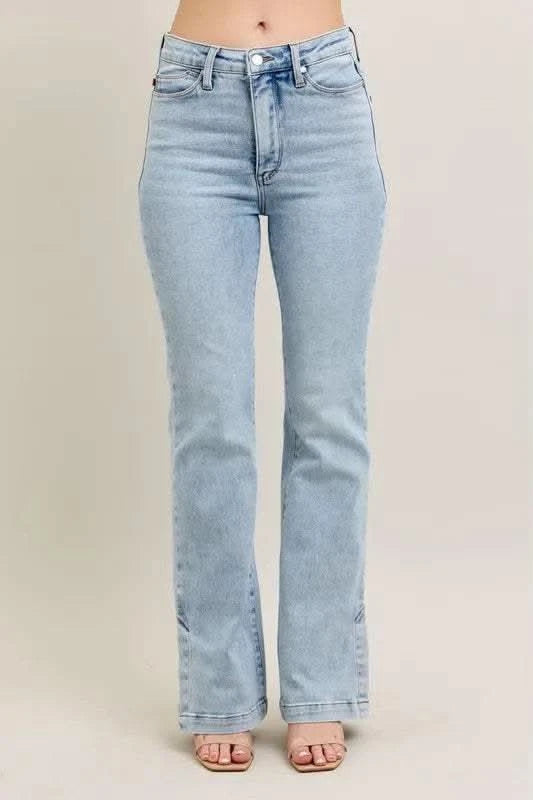 Judy Blue Full Size Tummy Control Vintage Wash Side Slit Slim Boot Jeans Plus Size in Light - photo