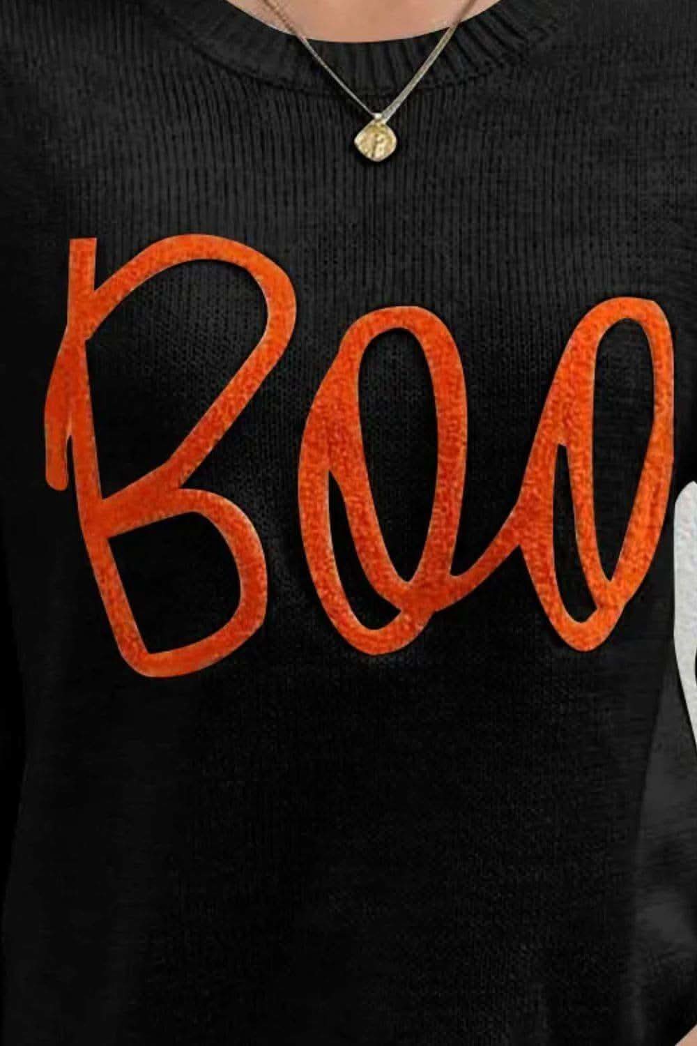 BOO Round Neck Long Sleeve Sweater - SwagglyLife Home & Fashion