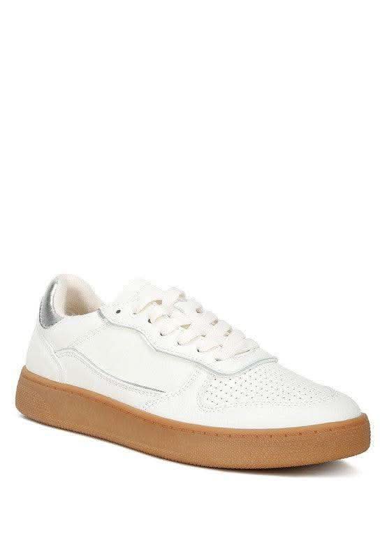 Kyniska Faux Leather Everyday Sneakers in White Silver - photo