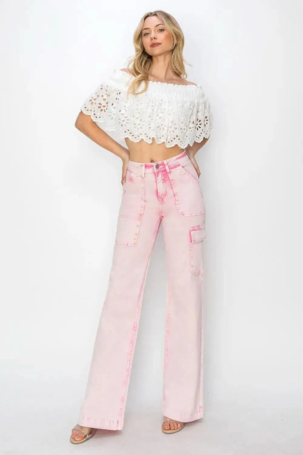 RISEN Full Size High Rise Cargo Pocket Jeans in - photo