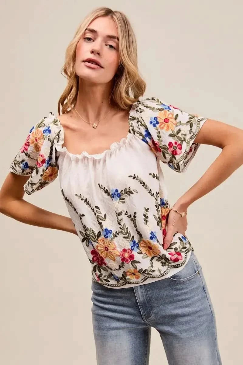 SO ME Floral Embroidered Two Way Off The Shoulder Blouse - SwagglyLife Home & Fashion