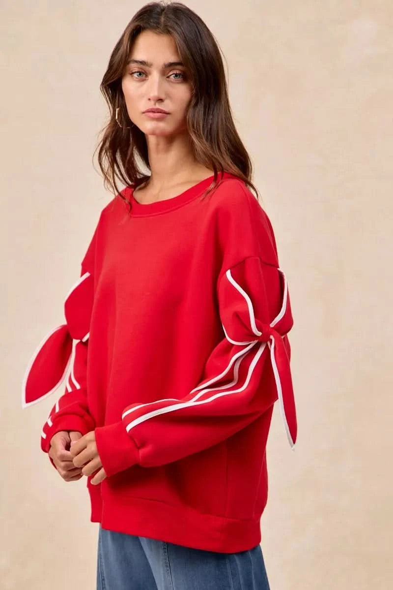 BiBi Bow Detail Sleeves Fleece Sweatshirt in - photo