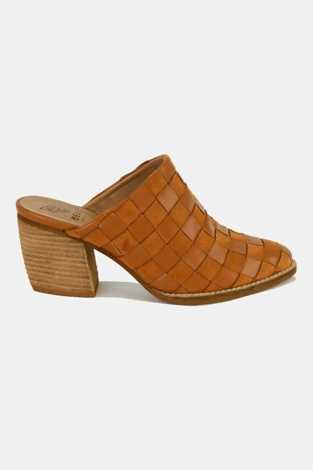 Beast Fashion Woven Checkerboard Block Heel Mule Shoes in - photo