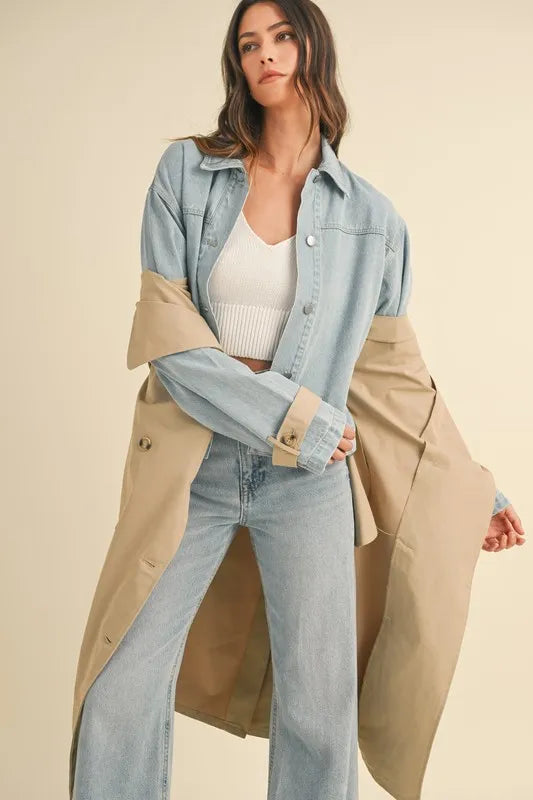 MABLE Layered Look Trench Coat With Denim Jacket in - photo