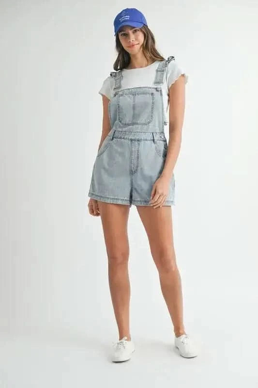 MABLE Square Neck Ruffle Shoulder Denim Overall Romper - SwagglyLife Home & Fashion MABLE Square Neck Ruffle Shoulder Denim Overall Romper - SwagglyLife Home & Fashion