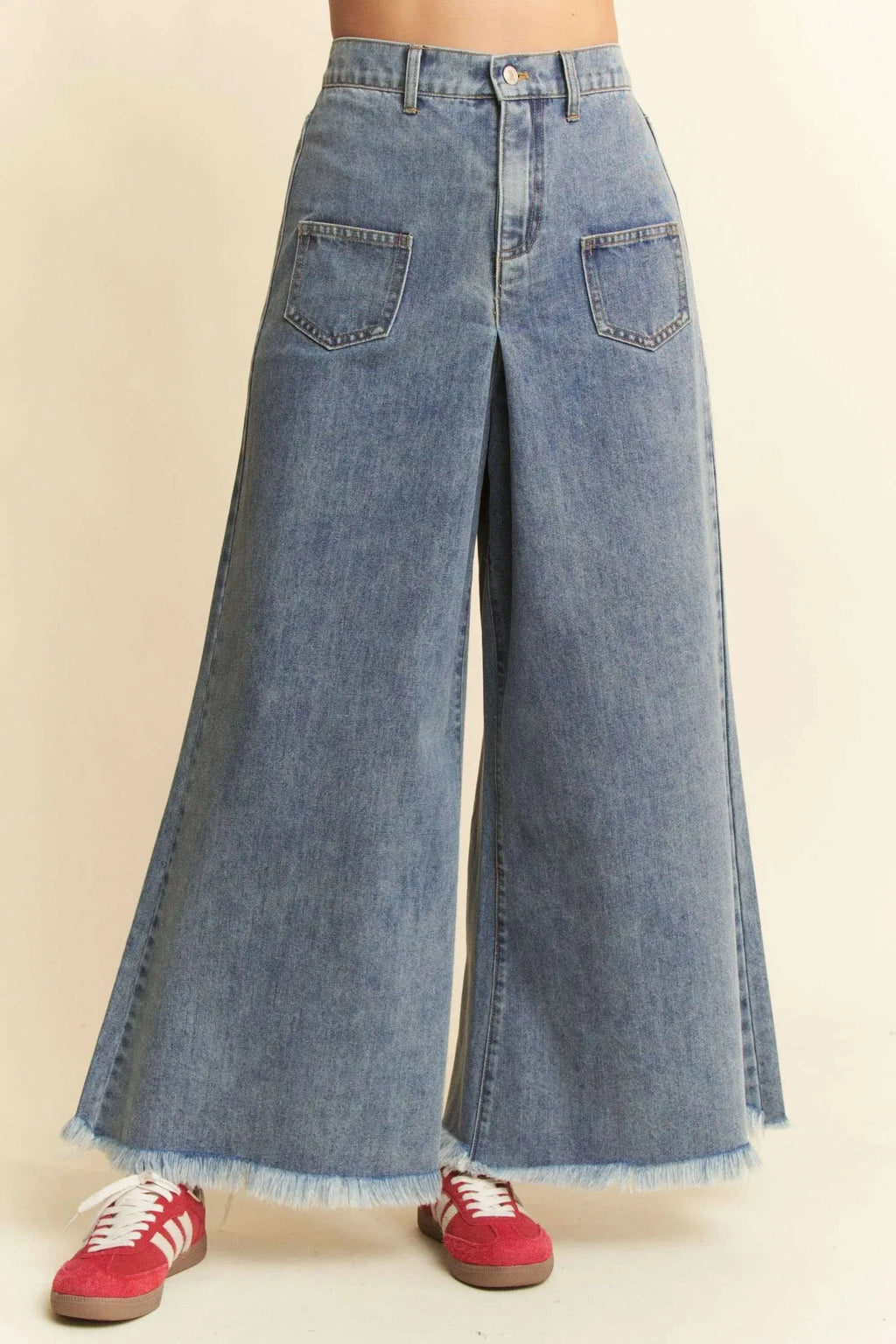 Davi & Dani Patch Pocket Wide Leg Culotte Jeans in - photo