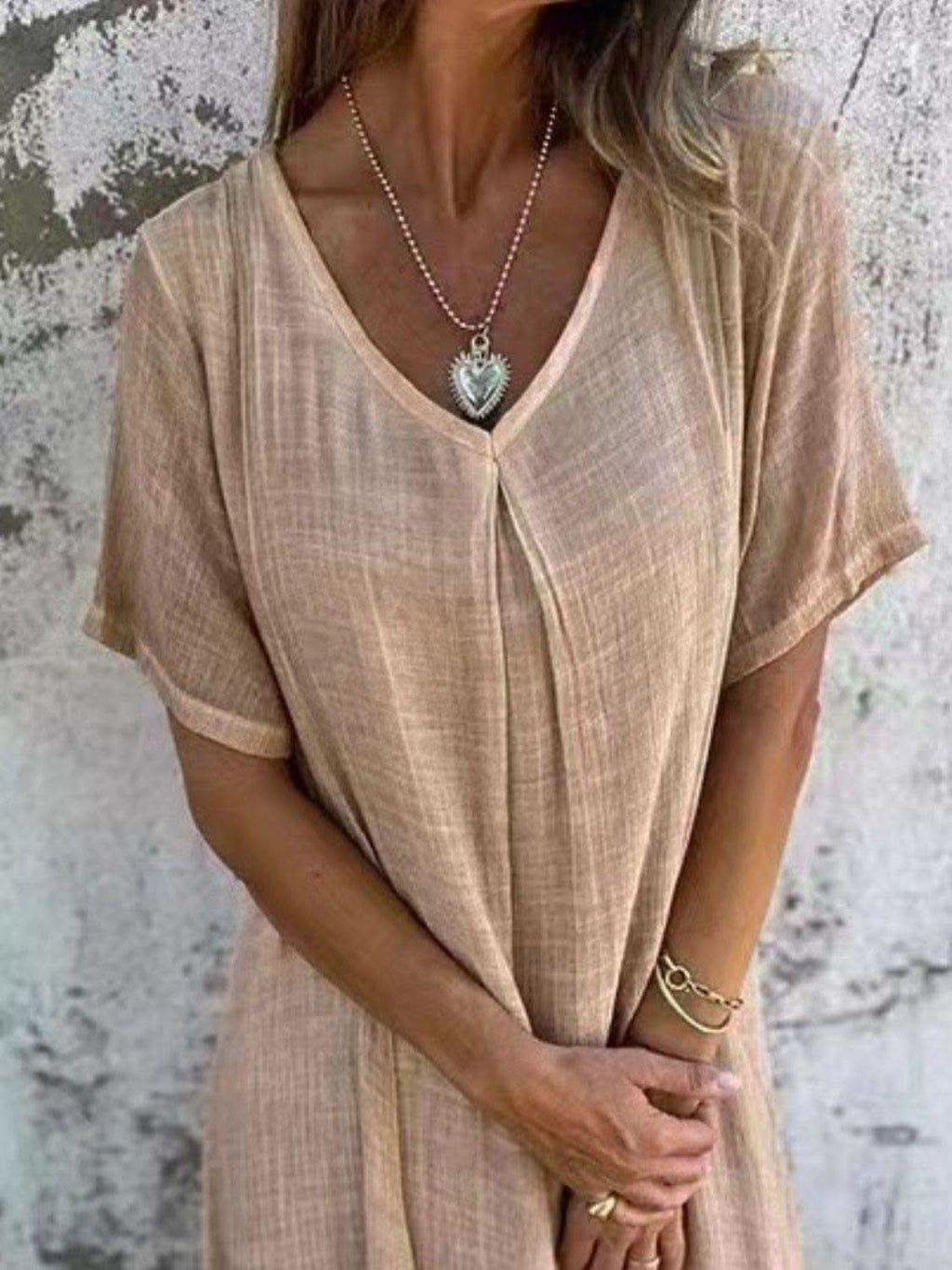 Full Size V-Neck Short Sleeve Midi Dress Plus Size in - dresses photo