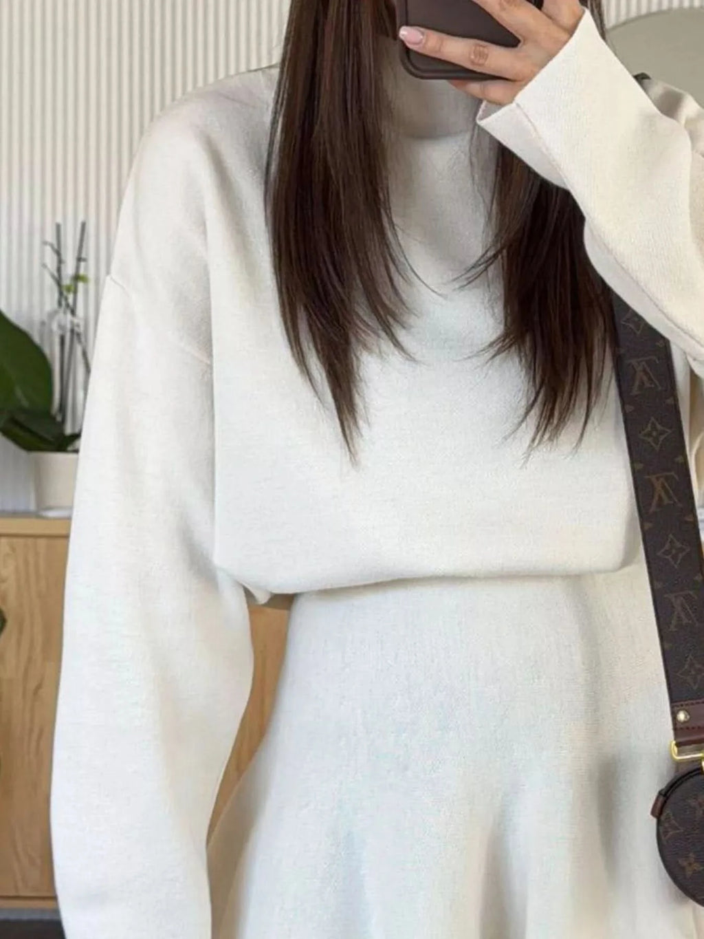 Round Neck Long Sleeve Mini Sweater Dress in - photo