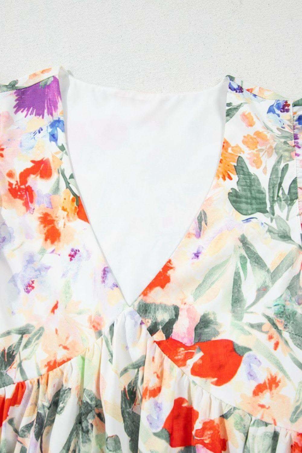 Floral Double Ruffle Sleeve V Neck Mini Dress - SwagglyLife Home & Fashion