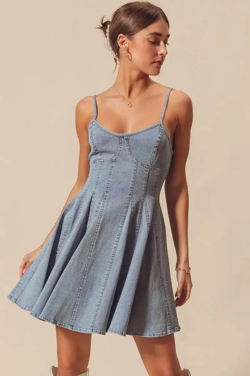 SO ME A Line Fit and Flare Denim Mini Dress in - photo