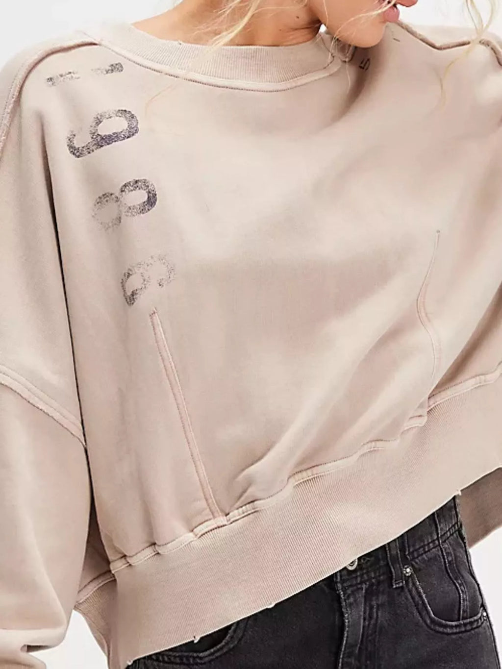 Printed Round Neck Dropped Shoulder Sweatshirt in - photo