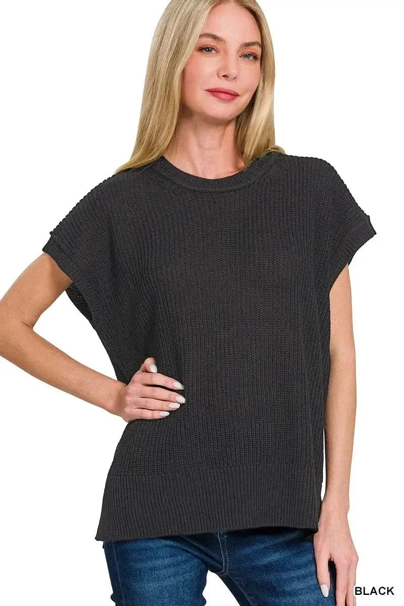 Zenana Oversized Crew Neck Sweater in BLACK - photo