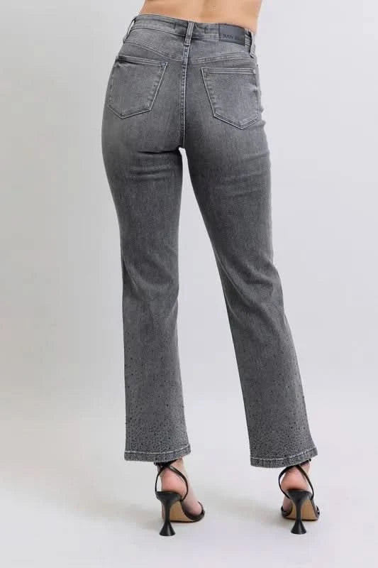 Judy Blue Full Size High Waist Rhinestone Straight Jeans Plus Size in - photo