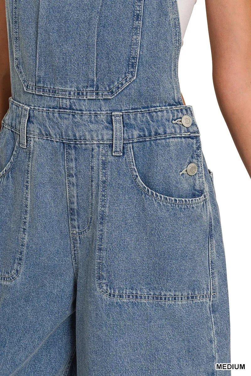Zenana Denim Medium Washed Wide Leg Overalls in - photo