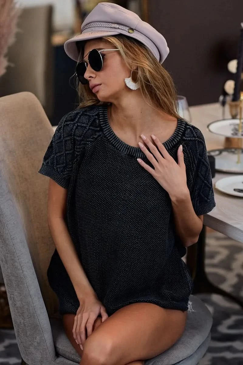 BiBi Mineral Washed Pull Over with Twist Knitted - SwagglyLife Home & Fashion BiBi Mineral Washed Pull Over with Twist Knitted - SwagglyLife Home & Fashion