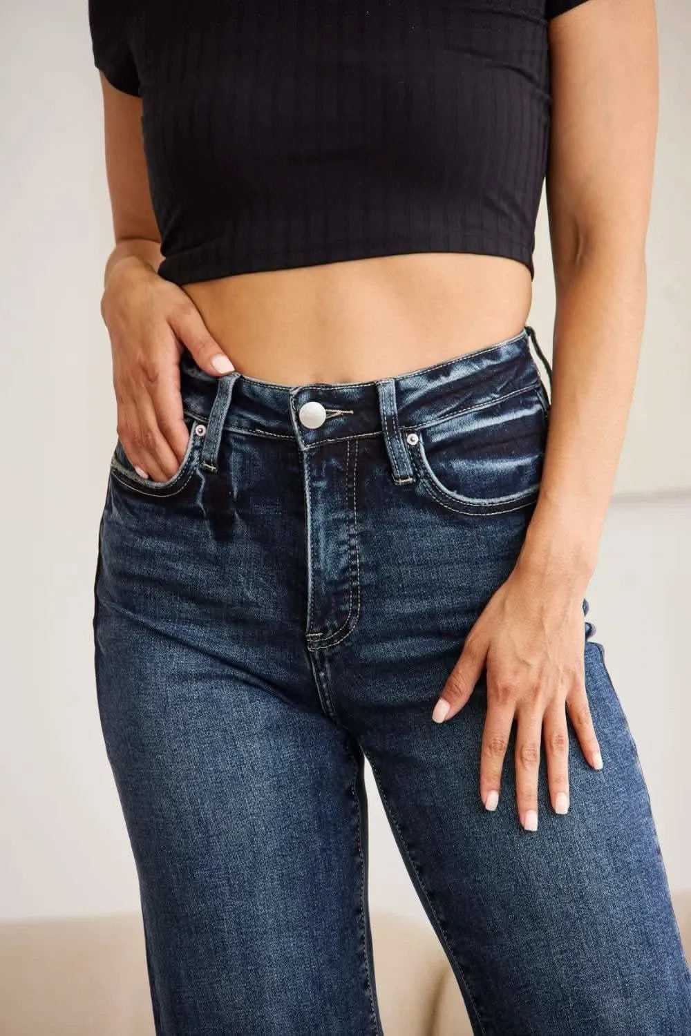 RFM Full Size Tummy Control High Waist Raw Hem Jeans in - photo