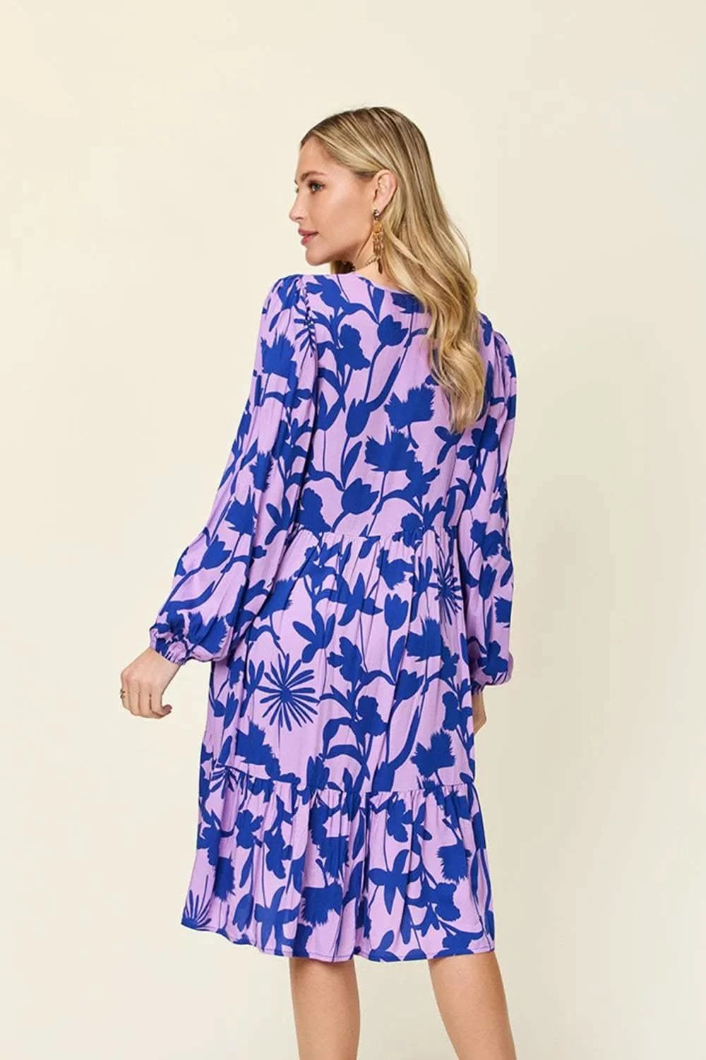 Double Take Full Size Printed Ruffle Hem Dress with Pocket in - photo